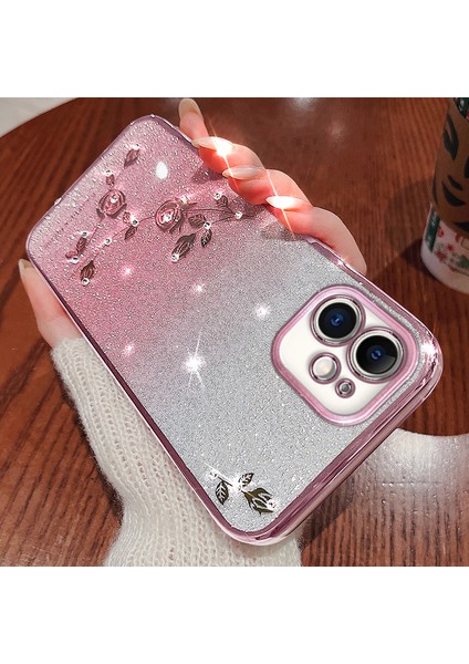 Kadem Degrade Parıltılı Toz Tpu Kılıf iPhone 12 6.1 Inç, Yapay Elmas Dekor Çiçek Desenli Düşmeye Karşı Koruyucu Kılıf-Gül Altın (Yurt Dışından) modelleri