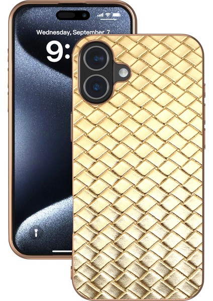 iPhone 16 Kılıf Dokuma Doku Elektrokaplama Kenar Deri Kaplamalı Pc+Tpu Telefon Kılıfı-Altın (Yurt Dışından) fiyatları