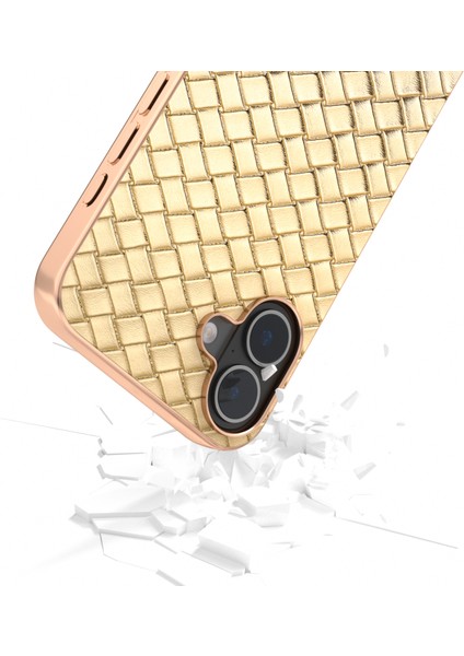 iPhone 16 Kılıf Dokuma Doku Elektrokaplama Kenar Deri Kaplamalı Pc+Tpu Telefon Kılıfı-Altın (Yurt Dışından) fırsatları