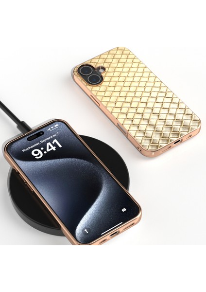 iPhone 16 Kılıf Dokuma Doku Elektrokaplama Kenar Deri Kaplamalı Pc+Tpu Telefon Kılıfı-Altın (Yurt Dışından) indirimleri