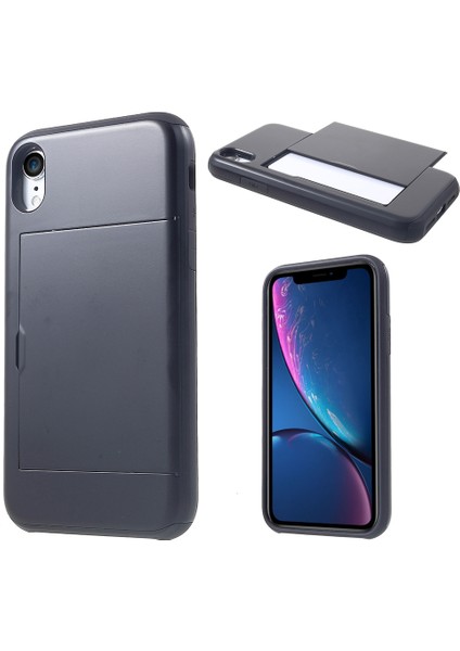 iPhone Xr 6.1 Inç Için Kart Yuvalı Plastik+Tpu Hibrit Kılıf-Siyah (Yurt Dışından)
