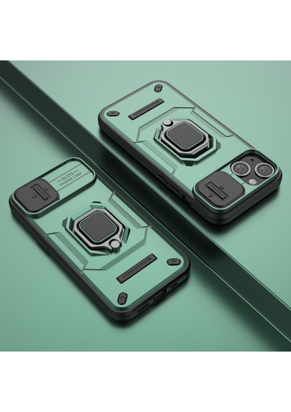 iPhone 15 Plus Telefon Kılıfı Düşme Korumalı Pc+Tpu Ayaklık Kapağı Kayar Kamera Kapağı-Yeşil (Yurt Dışından) modelleri