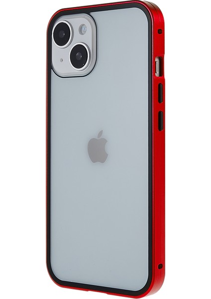 iPhone 14 Plus Için Her Yönüyle Koruma Metal Tampon + Çift Taraflı Temperli Cam Aşınmaya Karşı Manyetik Telefon Kılıfı - Kırmızı (Yurt Dışından) modelleri