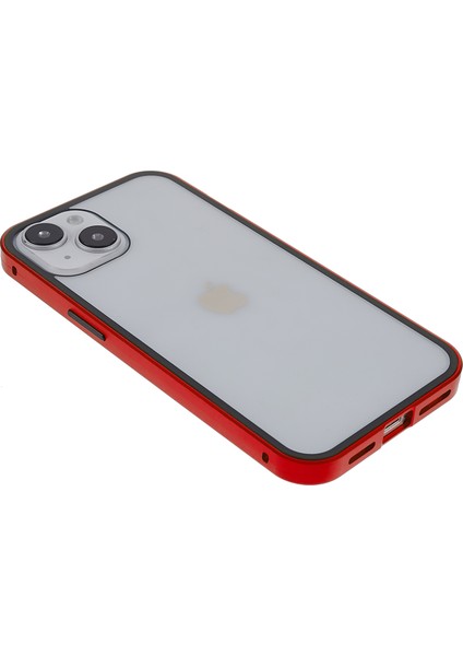 iPhone 14 Plus Için Her Yönüyle Koruma Metal Tampon + Çift Taraflı Temperli Cam Aşınmaya Karşı Manyetik Telefon Kılıfı - Kırmızı (Yurt Dışından) indirimleri