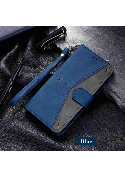 iPhone 14 Pro Max 6.7 Inç Stand Fonksiyonu Ekleme Dikiş Cilt Dokunma Telefon Kılıfı Pu Deri + Tpu Kılıf-Mavi (Yurt Dışından) fırsatları