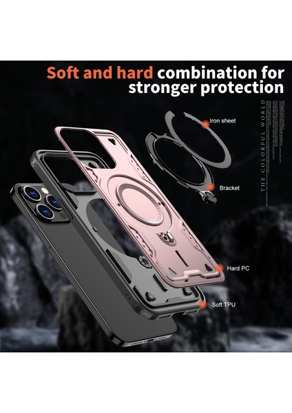 iPhone 15 Pro Max Kılıfı Magsafe Askeri Koruma Pc+Tpu Kickstand Telefon Kılıfı ile Uyumlu-Gül Altını (Yurt Dışından) fırsatları