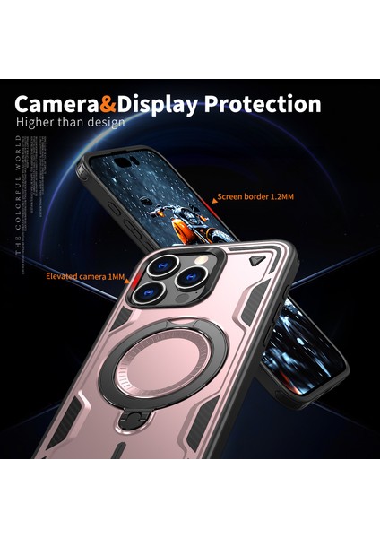 iPhone 15 Pro Max Kılıfı Magsafe Askeri Koruma Pc+Tpu Kickstand Telefon Kılıfı ile Uyumlu-Gül Altını (Yurt Dışından) indirimleri