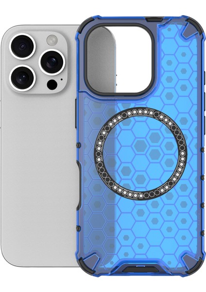 iPhone 16 Pro Manyetik Kılıf Güçlendirilmiş Köşe Petek Tpu+Pc Telefon Kılıfı-Mavi (Yurt Dışından) fırsatları