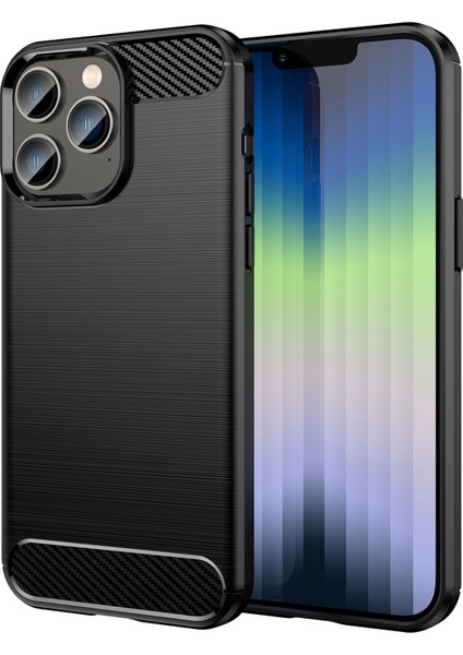 iPhone 14 Pro Max 6.7 Inç Koruyucu Ince Kılıf Fırçalanmış Karbon Fiber Doku Tpu Kılıf Düşmeye Karşı Cep Telefonu Kılıfı-Siyah (Yurt Dışından)