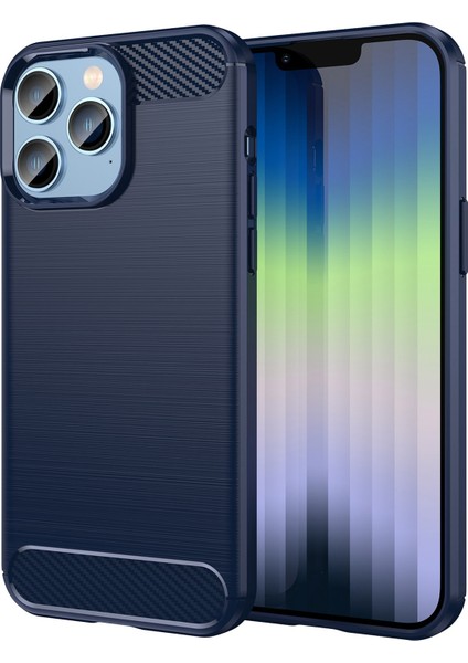 iPhone 14 Pro Max 6.7 Inç Koruyucu Ince Kılıf Fırçalanmış Karbon Fiber Doku Tpu Kılıf Düşmeye Karşı Cep Telefonu Kılıfı-Mavi (Yurt Dışından)