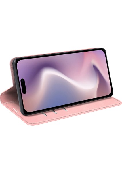 iPhone 16 Plus Kılıf Cilt Hissi Pu Deri Telefon Kılıfı Katlanır Stand Manyetik Emilim-Pembe (Yurt Dışından) modelleri
