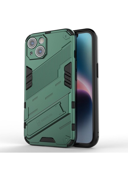 iPhone 14 6.1 Inç Sert Pc Yumuşak Tpu Hibrit Telefon Kılıfı Kickstand Eller Serbest Koruyucu Kılıf-Yeşil (Yurt Dışından)