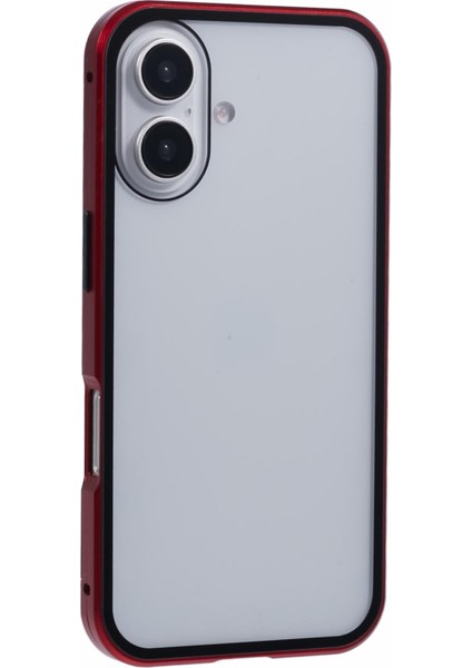iPhone 16 Anti-Casus Kılıf Manyetik Metal Çerçeve + Çift Taraflı Temperli Cam Telefon Kılıfı - Kırmızı (Yurt Dışından) fırsatları