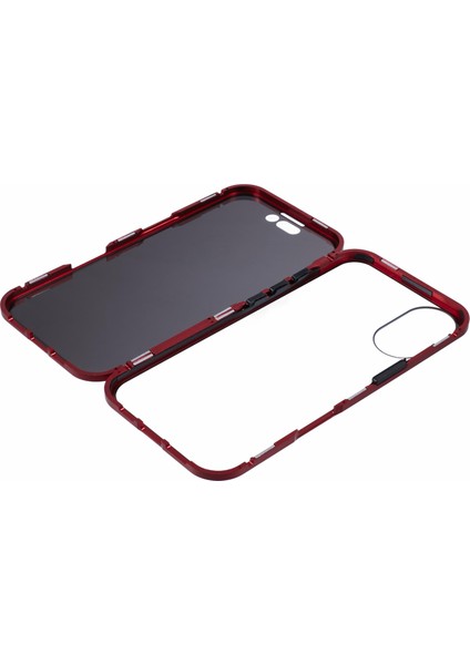 iPhone 16 Anti-Casus Kılıf Manyetik Metal Çerçeve + Çift Taraflı Temperli Cam Telefon Kılıfı - Kırmızı (Yurt Dışından) indirimleri