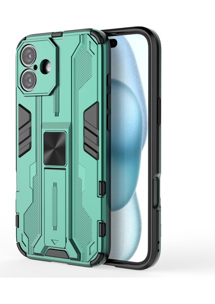 iPhone 16 Plus Kılıf Pc+Tpu Darbeye Dayanıklı Telefon Kılıfı Kickstand Ile-Yeşil (Yurt Dışından)