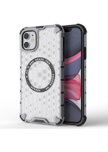 iPhone 11 Kılıfı Için Magsafe Honeycomb Tasarım Tpu+Pc Telefon Kılıfı-Şeffaf ile Uyumlu (Yurt Dışından)