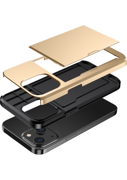 iPhone 14 Plus 6.7 Inç Için Kart Tutucu Telefon Kılıfı, Tpu + Pc Çift Katmanlı Koruyucu Kılıf-Altın (Yurt Dışından) modelleri