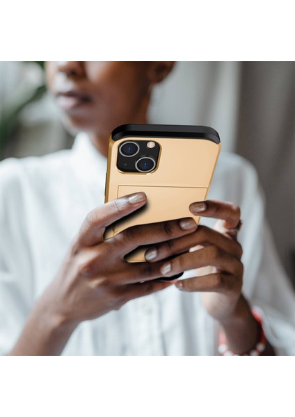 iPhone 14 Plus 6.7 Inç Için Kart Tutucu Telefon Kılıfı, Tpu + Pc Çift Katmanlı Koruyucu Kılıf-Altın (Yurt Dışından) indirimleri