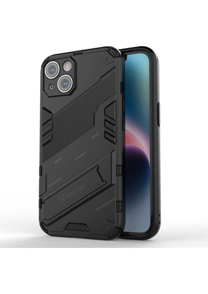 iPhone 14 6.1 Inç Sert Pc Yumuşak Tpu Hibrit Telefon Kılıfı Kickstand Eller Serbest Koruyucu Kılıf-Siyah (Yurt Dışından)