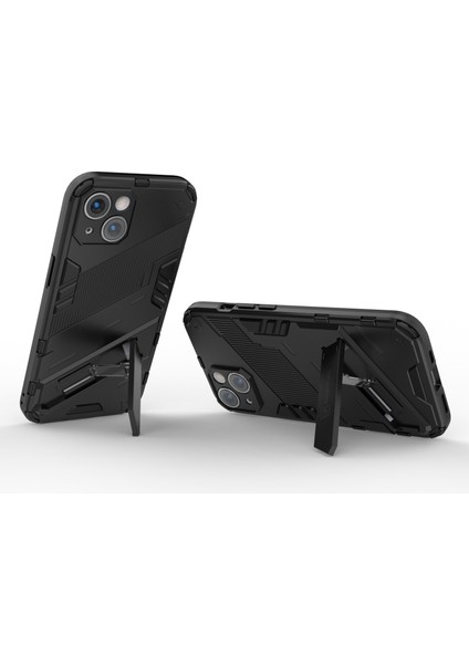 iPhone 14 6.1 Inç Sert Pc Yumuşak Tpu Hibrit Telefon Kılıfı Kickstand Eller Serbest Koruyucu Kılıf-Siyah (Yurt Dışından) modelleri