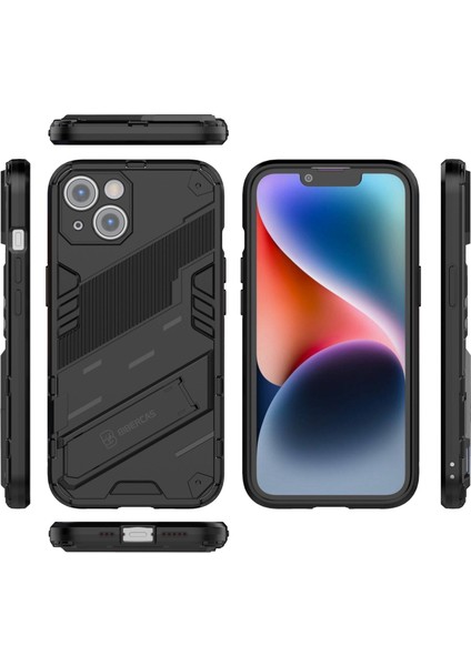 iPhone 14 6.1 Inç Sert Pc Yumuşak Tpu Hibrit Telefon Kılıfı Kickstand Eller Serbest Koruyucu Kılıf-Siyah (Yurt Dışından) indirimleri