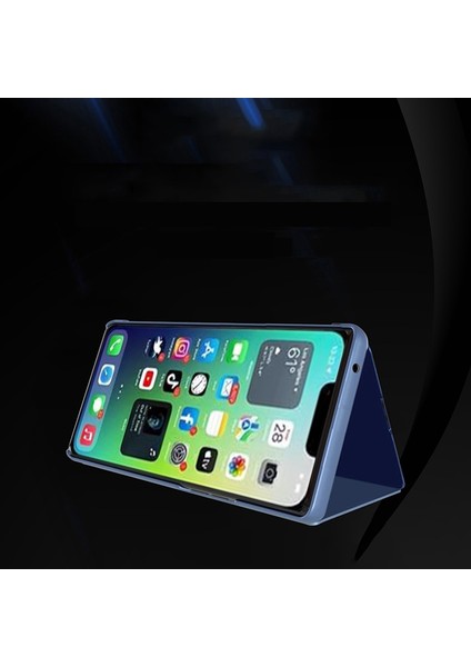 iPhone 14 6.1 Inç Pu Deri Destekleyici Stand Telefon Kılıfı Görünüm Penceresi Elektrokaplama Ayna Yüzey Telefon Çizilmez Kapak-Gümüş (Yurt Dışından) fiyatları