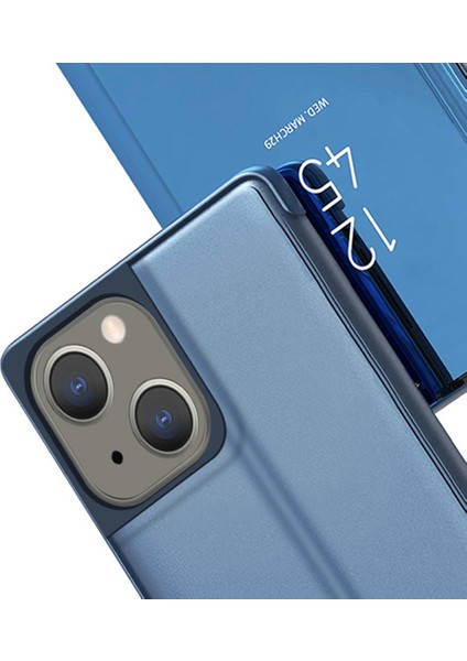 iPhone 14 6.1 Inç Pu Deri Destekleyici Stand Telefon Kılıfı Görünüm Penceresi Elektrokaplama Ayna Yüzey Telefon Çizilmez Kapak-Gümüş (Yurt Dışından) indirimleri