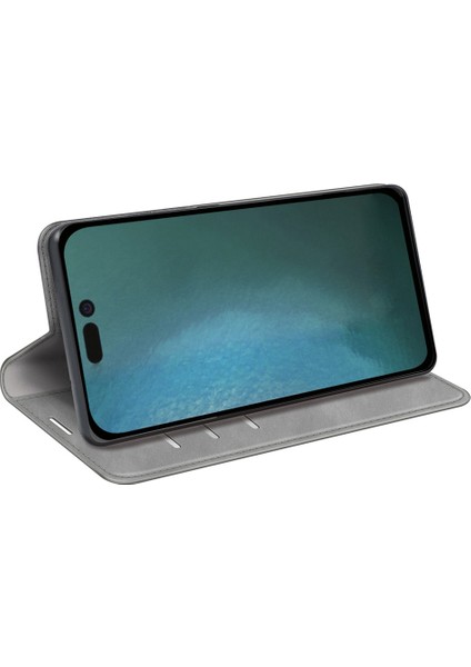 iPhone 14 6.1 Inç Skin-Touch Hissi Deri Cüzdan Kılıf Manyetik Otomatik Kapanan Stand Tpu Darbeye Dayanıklı Iç Kılıf-Gri (Yurt Dışından) modelleri