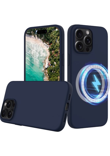 iPhone 16 Pro Max Manyetik Kılıf Koruyucu Sıvı Silikon Telefon Kılıfı-Mavi (Yurt Dışından)