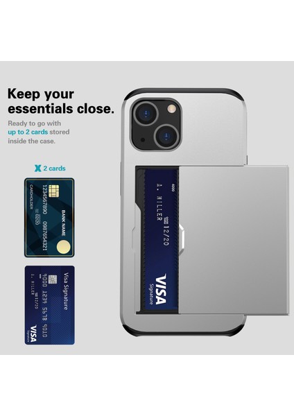 iPhone 15 Plus Için Kart Tutucu Telefon Kılıfı, Tpu + Pc Çift Katmanlı Düşmeye Karşı Telefon Kılıfı - Gümüş (Yurt Dışından) modelleri