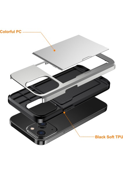 iPhone 15 Plus Için Kart Tutucu Telefon Kılıfı, Tpu + Pc Çift Katmanlı Düşmeye Karşı Telefon Kılıfı - Gümüş (Yurt Dışından) indirimleri