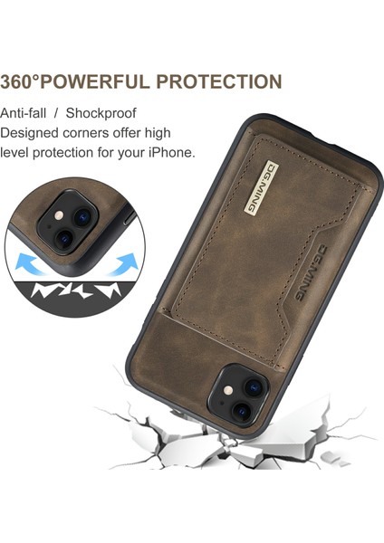 Dg.mıng M2 Serisi Çıkarılabilir Cüzdan 2'si 1 Arada Kablosuz Şarj Hibrit Telefon Kılıfı Kabuğu Yatay Görüntüleme Destekli iPhone 11 6.1 Inç-Kahve (Yurt Dışından) modelleri