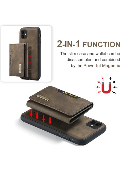 Dg.mıng M2 Serisi Çıkarılabilir Cüzdan 2'si 1 Arada Kablosuz Şarj Hibrit Telefon Kılıfı Kabuğu Yatay Görüntüleme Destekli iPhone 11 6.1 Inç-Kahve (Yurt Dışından) fırsatları