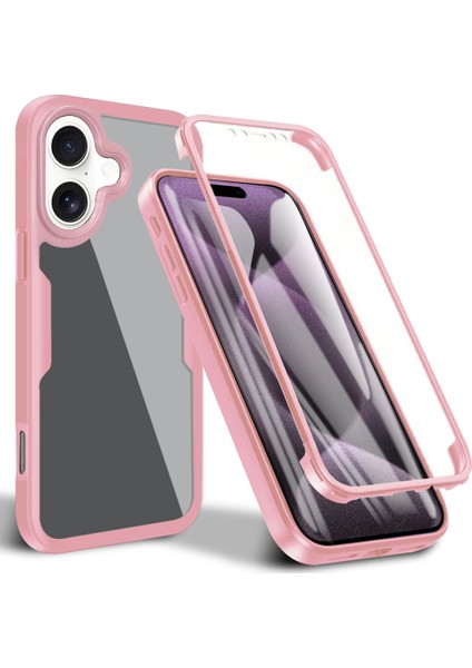 iPhone 16 Kılıfı Akrilik+Tpu Şeffaf Telefon Kılıfı Pet Ekran Filmi-Pembe (Yurt Dışından)