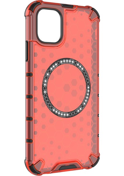 iPhone 11 Kılıfı Için Magsafe Honeycomb Tasarım Tpu+Pc Telefon Kılıfı-Kırmızı ile Uyumlu (Yurt Dışından) modelleri
