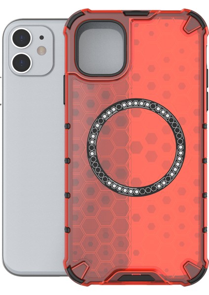 iPhone 11 Kılıfı Için Magsafe Honeycomb Tasarım Tpu+Pc Telefon Kılıfı-Kırmızı ile Uyumlu (Yurt Dışından) fırsatları