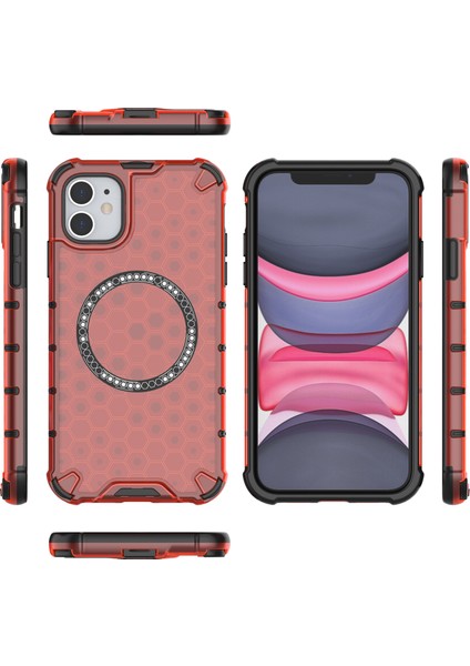 iPhone 11 Kılıfı Için Magsafe Honeycomb Tasarım Tpu+Pc Telefon Kılıfı-Kırmızı ile Uyumlu (Yurt Dışından) indirimleri