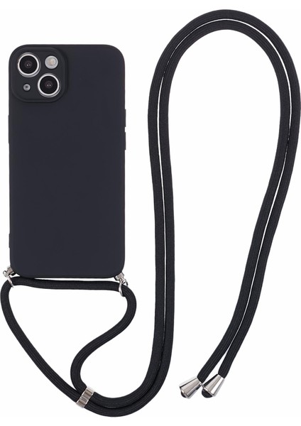iPhone 15 Tpu Telefon Kılıfı Fiber Astarlı Ka Kaplama Uzun Askılı-Siyah (Yurt Dışından)