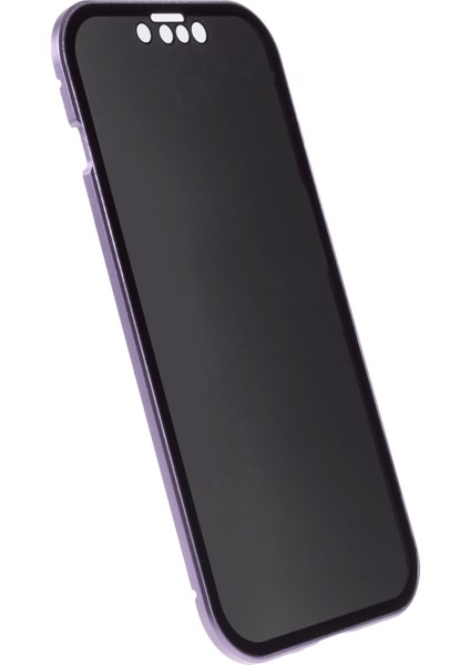 iPhone 14 Anti-Casus Telefon Kılıfı Metal Çerçeve + Çift Taraflı Temperli Cam Manyetik Tam Koruma Kılıfı - Mor (Yurt Dışından) modelleri
