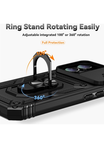 iPhone 16 Kılıf Halka Tutucu Kickstand Camshield Pc+Tpu Telefon Kılıfı-Siyah (Yurt Dışından) indirimleri