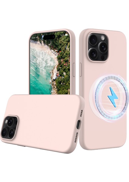 iPhone 16 Pro Max Manyetik Kılıf Koruyucu Sıvı Silikon Telefon Kılıfı-Pembe (Yurt Dışından)