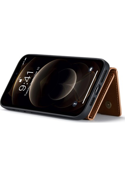 Dg.mıng M2 Serisi iPhone 15 Plus Kickstand Telefon Kılıfı Pu+Pc+Tpu Manyetik Cüzdan Telefon Kılıfı-Kahverengi (Yurt Dışından) modelleri