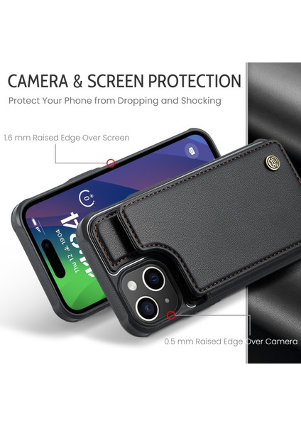 iPhone 15 Plus Telefon Kılıfı Caseme C22 Deri Arka Kapak Rfıd Engelleme Kart Yuvaları Ile-Siyah (Yurt Dışından) fiyatları