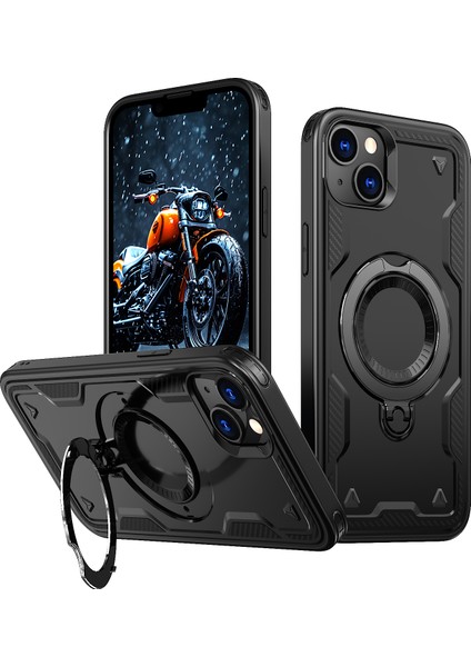 iPhone 14/13 Kılıfı Için Magsafe Askeri Koruma Pc+Tpu Kickstand Telefon Kılıfı-Siyah ile Uyumlu (Yurt Dışından)