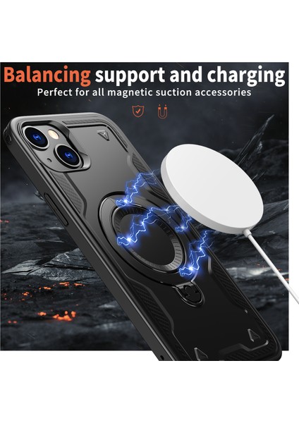 iPhone 14/13 Kılıfı Için Magsafe Askeri Koruma Pc+Tpu Kickstand Telefon Kılıfı-Siyah ile Uyumlu (Yurt Dışından) fiyatları