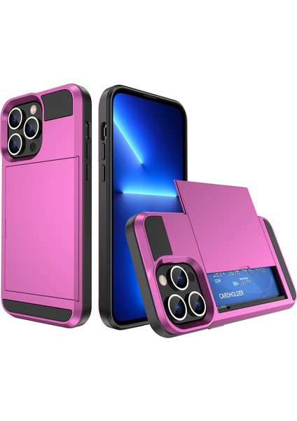 iPhone 14 Pro 6.1 Inç Için Kayar Kart Tutucu ile Çizilmez Telefon Kılıfı Pürüzsüz Yüzey Pc + Tpu Hibrit Telefon Kabuğu-Pembe (Yurt Dışından)