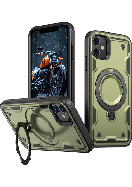 iPhone 11/xr Kılıfı Için Magsafe Askeri Koruma Pc+Tpu Kickstand Telefon Kılıfı ile Uyumlu-Zeytin Yeşili (Yurt Dışından)