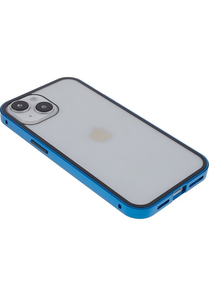 iPhone 14 Plus Için Her Yönüyle Koruma Metal Tampon + Çift Taraflı Temperli Cam Aşınmaya Karşı Manyetik Telefon Kılıfı - Mavi (Yurt Dışından) indirimleri