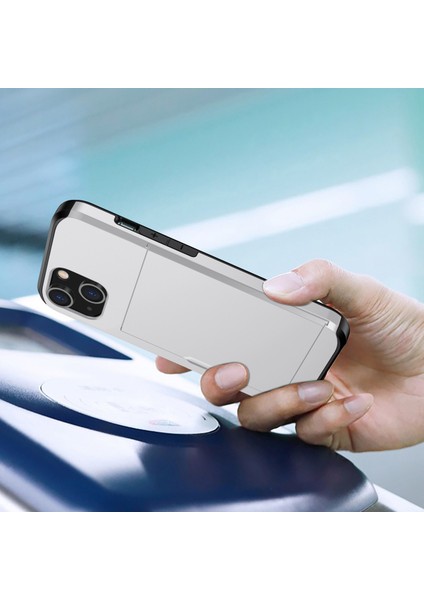 iPhone 14 Plus 6.7 Inç Için Kart Tutucu Telefon Kılıfı, Tpu + Pc Çift Katmanlı Koruyucu Kapak-Gümüş (Yurt Dışından) fiyatları