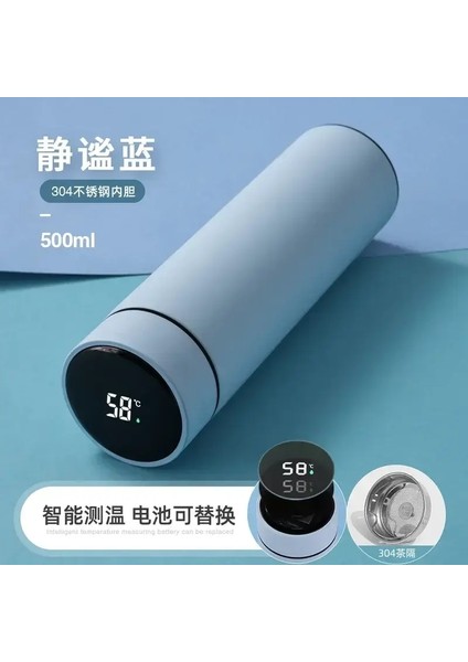 304 Paslanmaz Çelik Termos Kupası Akıllı Ekran Erkek ve Kadınlar Için Vakum Su Kupası Öğrenciler Yüksek Değerli Ofis Kupası Kapasitesi: 500ML/RENK: Bwb Lan (Yurt Dışından)